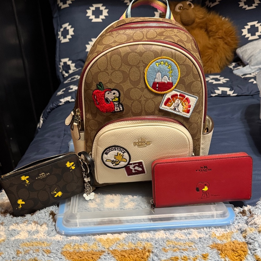 Coach Kids Backpack and Wallet Set - Brown, Cream, Red